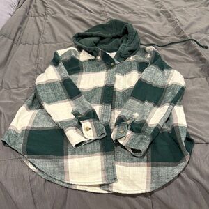 American eagle Green Plaid Hooded Shirt